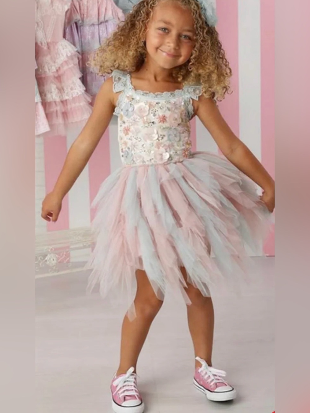 Ooh! La, La! Couture- Pastel Pink & Light Blue Floral Tulle dress - girls size 6